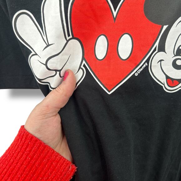 Macy's Mickey Mouse Black Graphic T-Shirt Plus Size 2XW Short Sleeve Peace Love - Picture 3 of 8